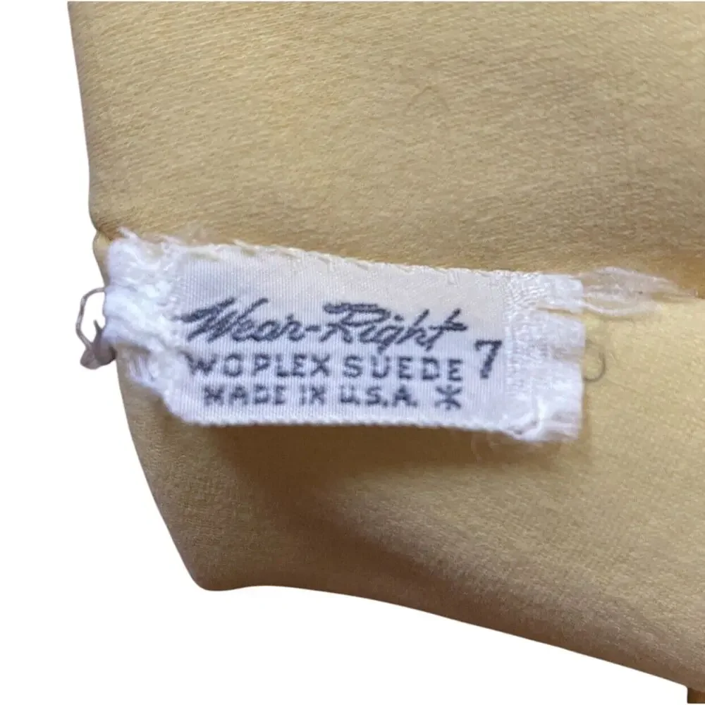 YELLOW Gloves Ladies size 7 Woplex Suede Made in USA pastel formal unique READ